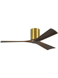 Irene 52 inch Flush-Mount Ceiling Fan with Solid Wood Blades in Brushed Brass.
